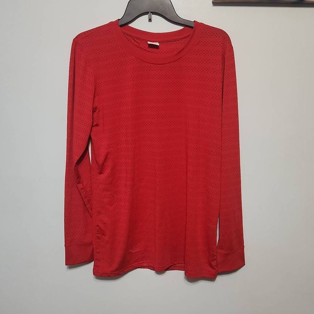 ZYIA Chill Top Red Perforated Mesh LaserCut Long Sleeve Active Top XL